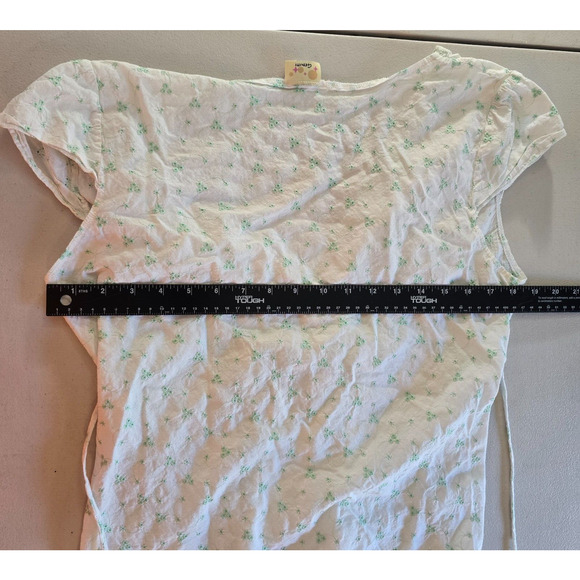 Gemini Blouse Women's XL White Green Floral Embordering Front & Back Ties Wrap - Picture 9 of 16